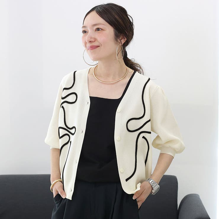 コード刺繍片畦Vネックカーディガン | FUNNY COMPANY＋  | 詳細画像17 