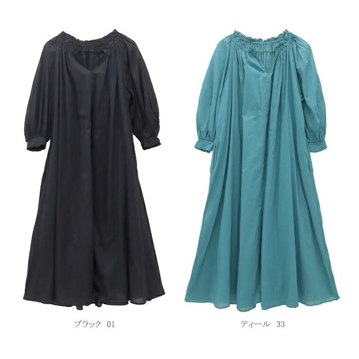 綿ボイルギャザーネックロングワンピース | FUNNY COMPANY＋  | 詳細画像14 