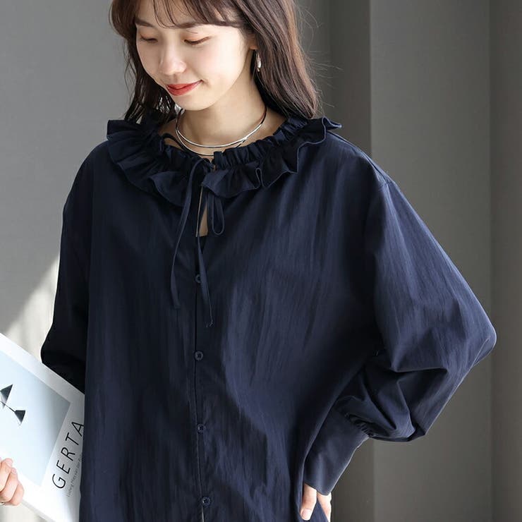 シワ加工フリルネック前開きブラウス | FUNNY COMPANY＋  | 詳細画像17 