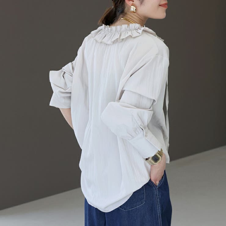 シワ加工フリルネック前開きブラウス | FUNNY COMPANY＋  | 詳細画像18 