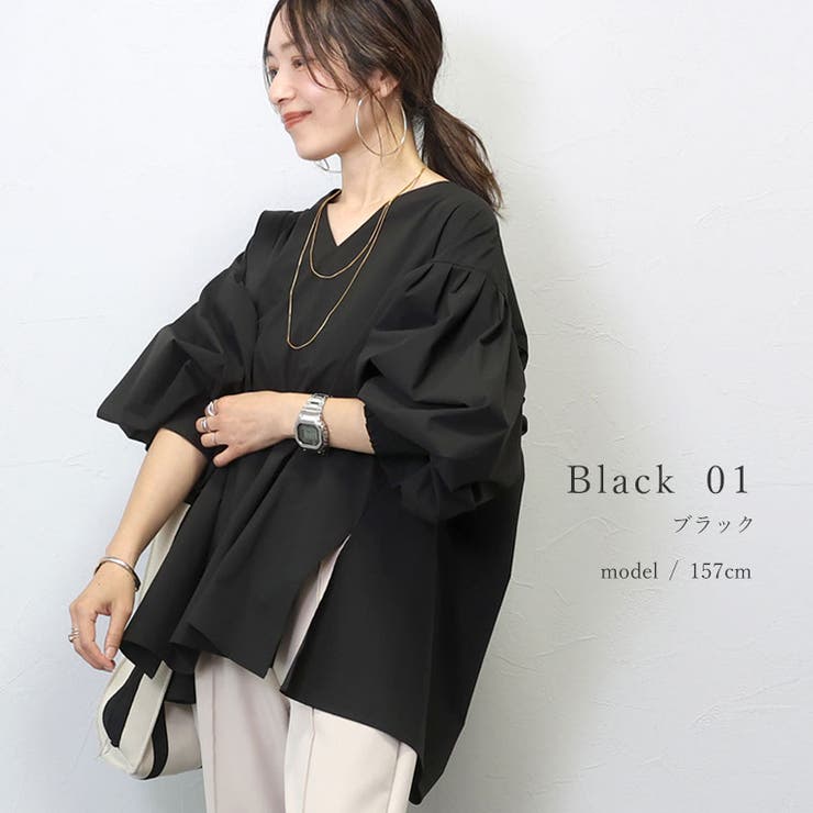 バックギャザー袖ボリュームシャツブラウス | FUNNY COMPANY＋  | 詳細画像17 