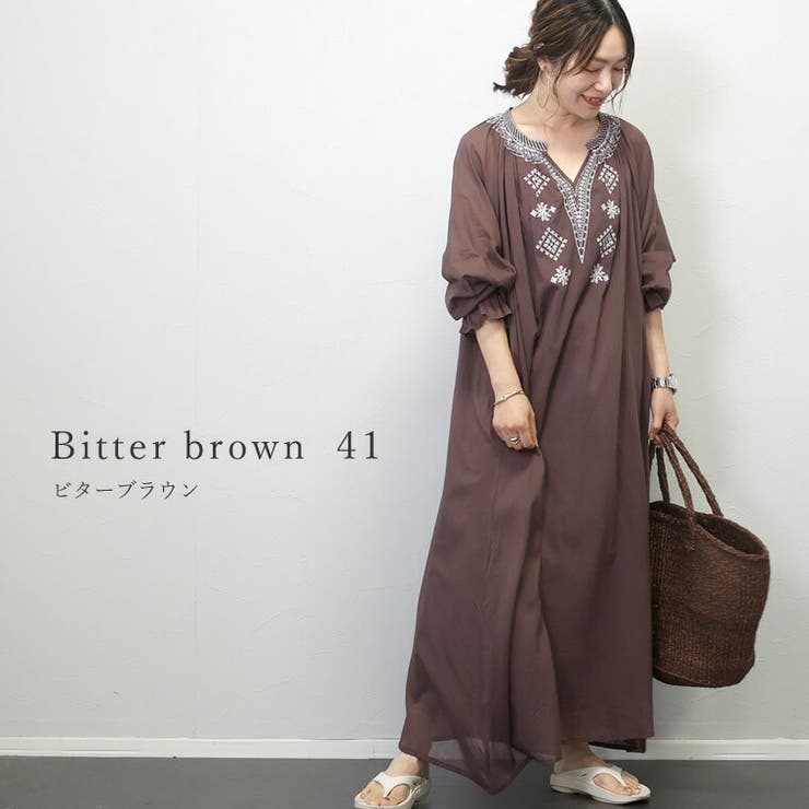 綿ボイル刺繍ロングワンピース