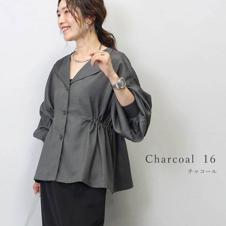 長袖オープンカラー杢無地ドロストブラウス | FUNNY COMPANY＋  | 詳細画像18 