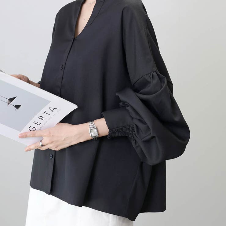 杢無地バックフリル前開きブラウス | FUNNY COMPANY＋  | 詳細画像12 