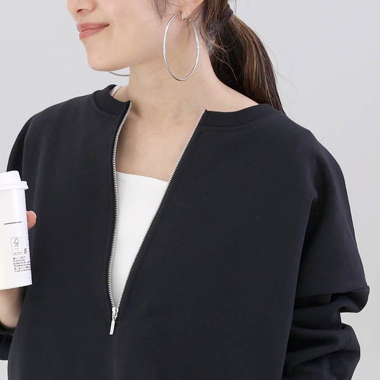 綿スウェットノーカラーハーフジッププルオーバー | FUNNY COMPANY＋  | 詳細画像14 