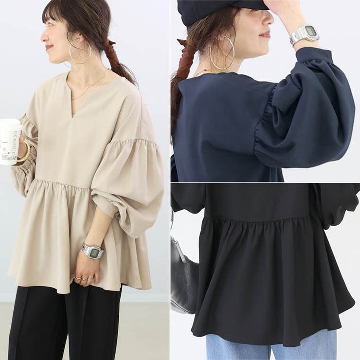 杢無地スリットネックペプラムブラウス | FUNNY COMPANY＋  | 詳細画像18 