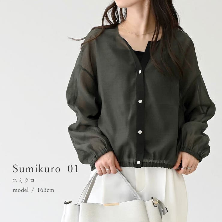 ドットボタンバックフリルシアーブラウス[品番：FNYW0003639