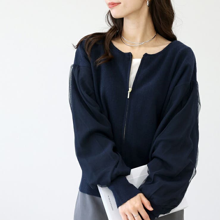 アンチピリング袖チュールダブルジップカーディガン | FUNNY COMPANY＋  | 詳細画像19 