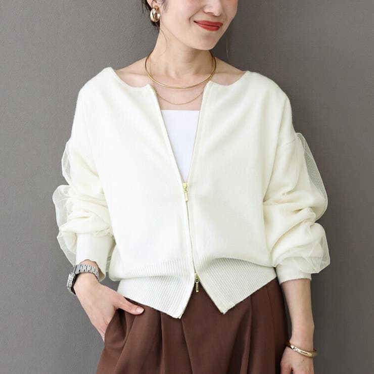 アンチピリング袖チュールダブルジップカーディガン | FUNNY COMPANY＋  | 詳細画像10 