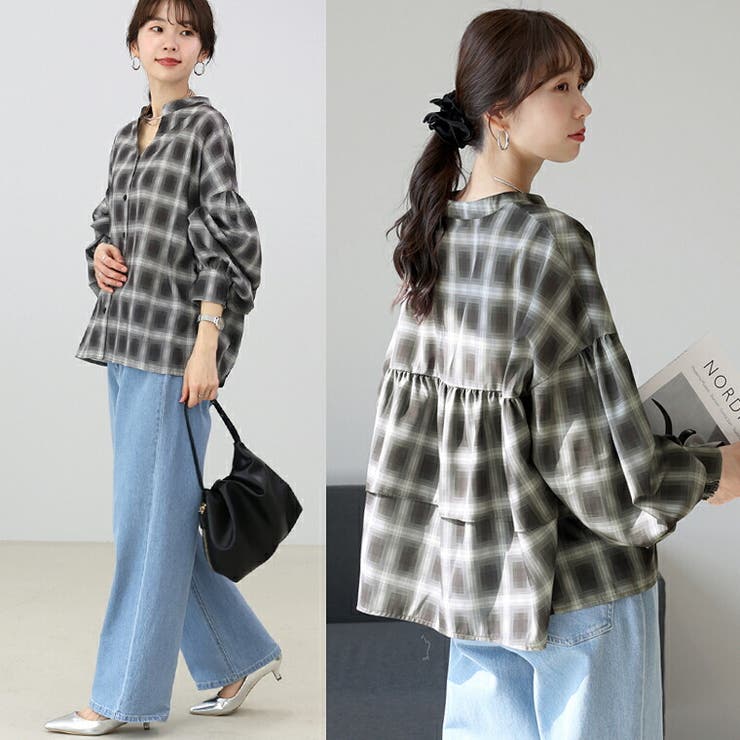 シアーチェックバックフリルブラウス | FUNNY COMPANY＋  | 詳細画像13 