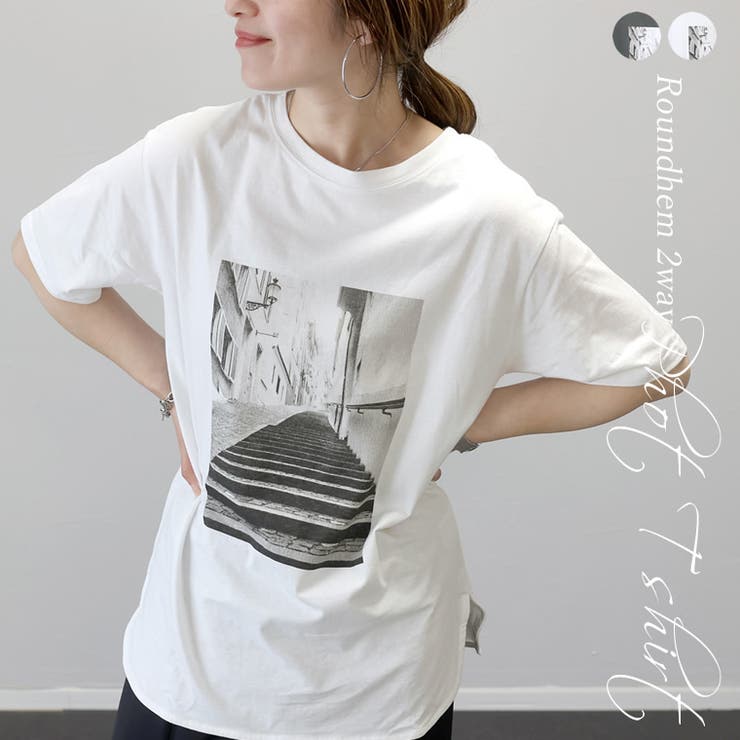 綿天竺ラウンドヘム2WAYフォトTシャツ | FUNNY COMPANY＋  | 詳細画像1 