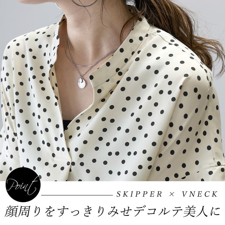 プリントデシンスキッパードットブラウス