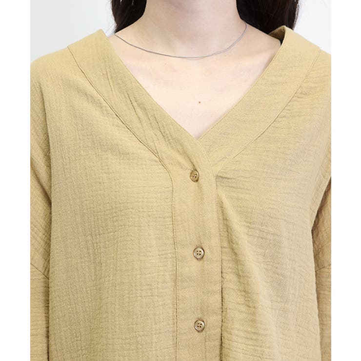 ダブルガーゼ袖口シャーリングVネックシャツ | FUNNY COMPANY＋  | 詳細画像21 