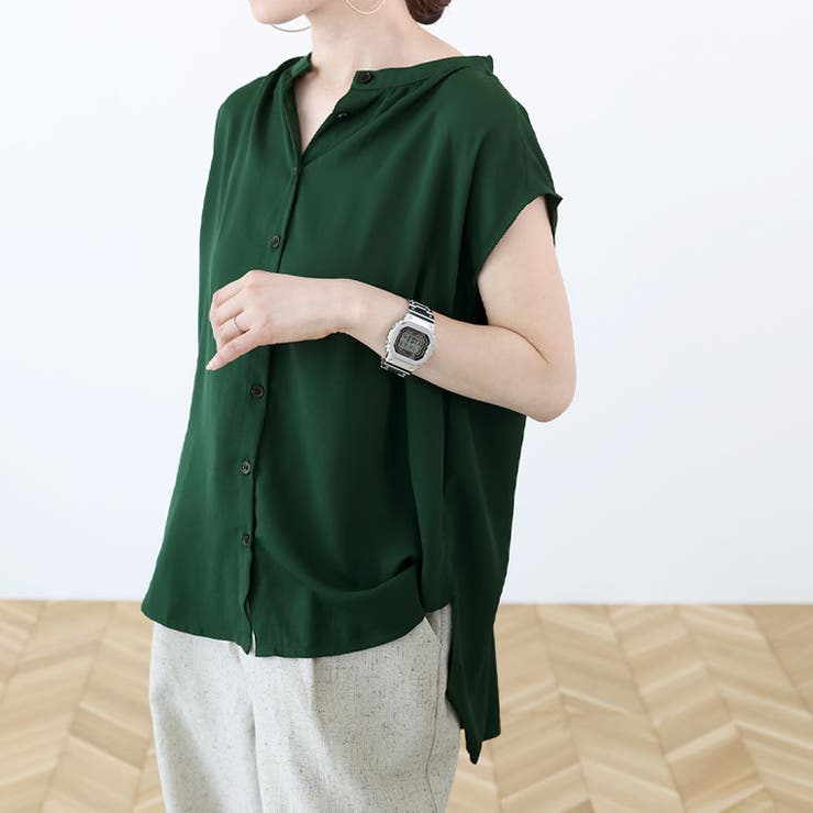 エステルジョーゼットプリーツタックバンドカラーブラウス | FUNNY COMPANY＋  | 詳細画像7 