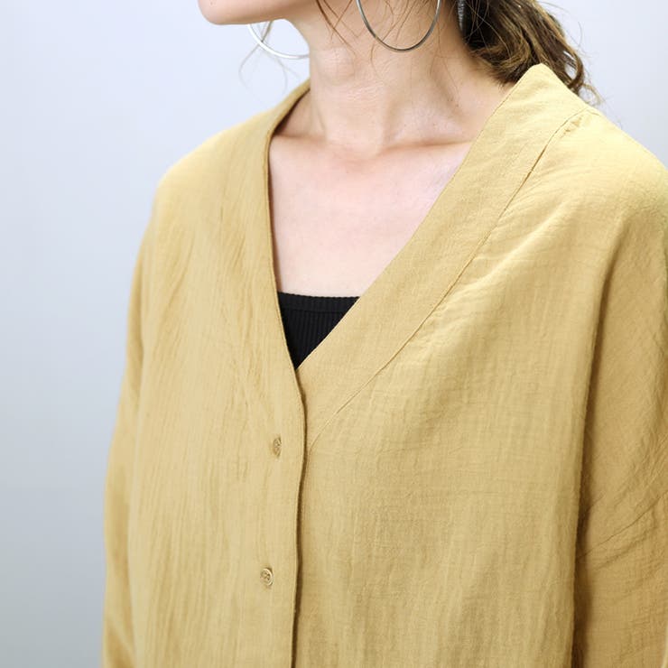 ダブルガーゼ袖口シャーリングVネックシャツ | FUNNY COMPANY＋  | 詳細画像8 