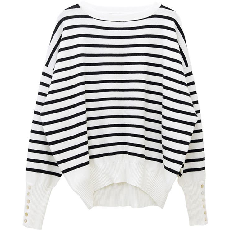 袖ボタンやわらかストレッチボーダーニットプルオーバー | FUNNY COMPANY＋  | 詳細画像26 