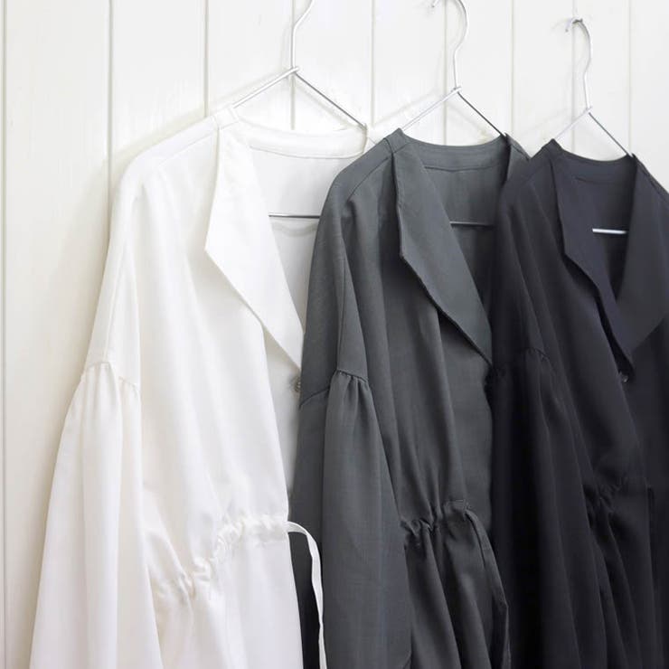 長袖オープンカラー杢無地ドロストブラウス | FUNNY COMPANY＋  | 詳細画像3 