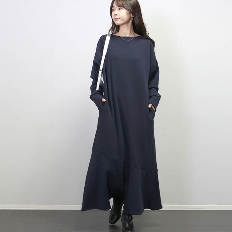 売れ筋がひクリスマスプレゼント！ 裏シャギー裾フレアロングワンピース[品番：FNYW0003504]｜FUNNY ワンピース