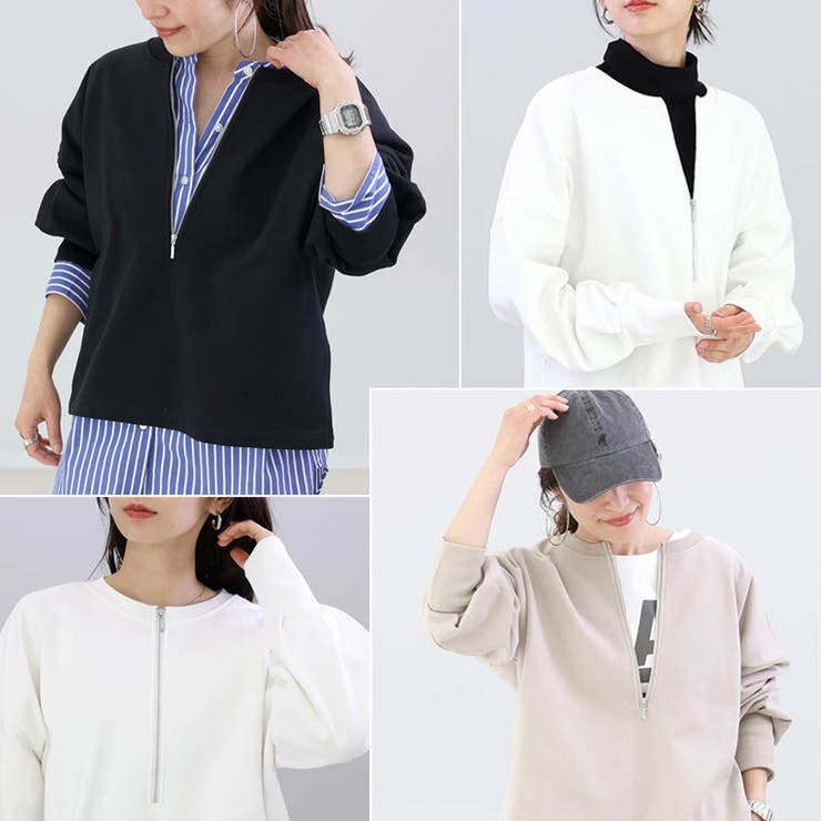 綿スウェットノーカラーハーフジッププルオーバー | FUNNY COMPANY＋  | 詳細画像4 