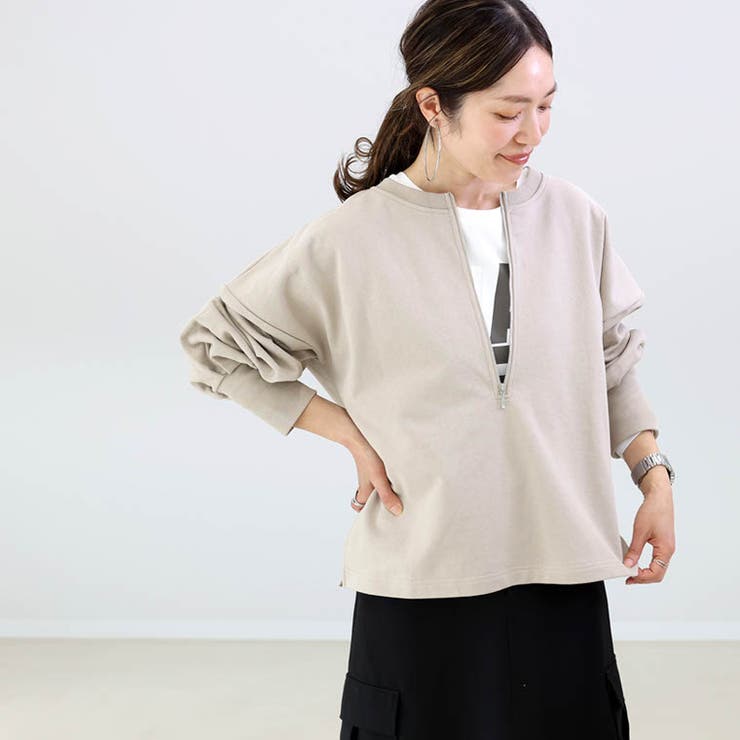 綿スウェットノーカラーハーフジッププルオーバー | FUNNY COMPANY＋  | 詳細画像5 