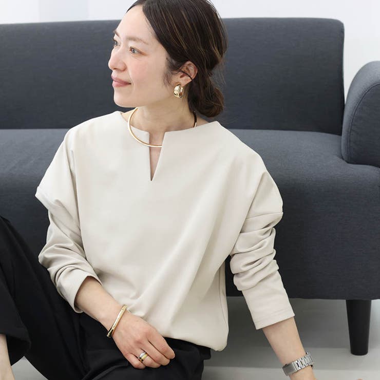 スリットネックポンチコクーン長袖プルオーバー | FUNNY COMPANY＋  | 詳細画像3 