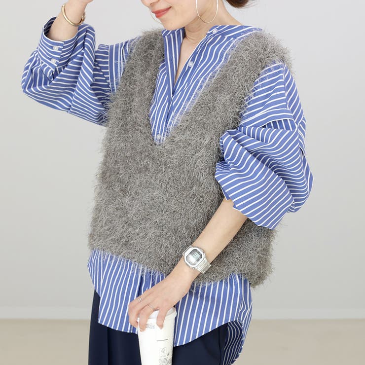 フェザーヤーンVネックニットベスト | FUNNY COMPANY＋  | 詳細画像12 