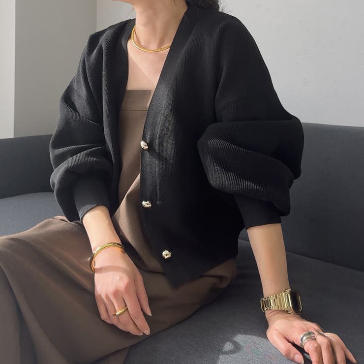 ゴールドボタン畦編みVネックカーディガン | FUNNY COMPANY＋  | 詳細画像3 