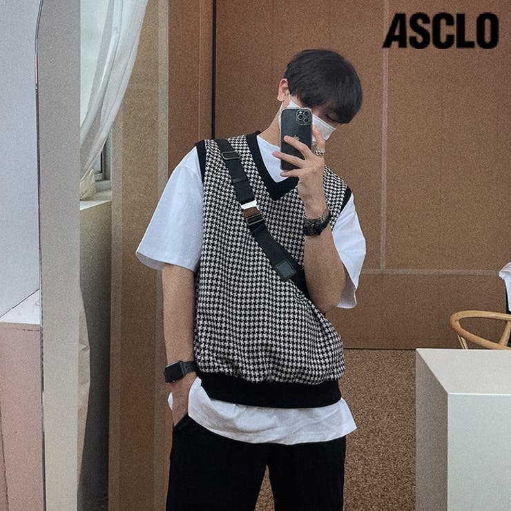 ASCLO(エジュクロ)千鳥柄Vネックベスト[品番：NWIW0008979]｜3rd