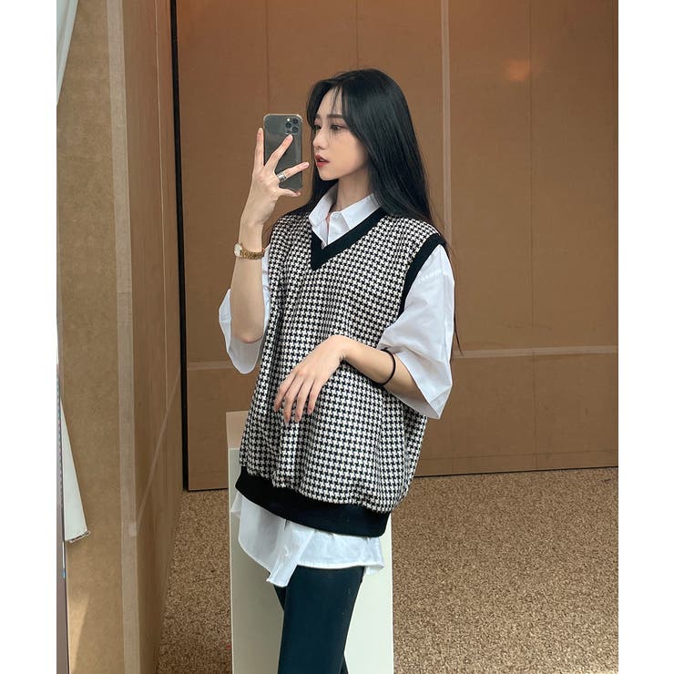 ASCLO(エジュクロ)千鳥柄Vネックベスト[品番：NWIW0008979]｜3rd
