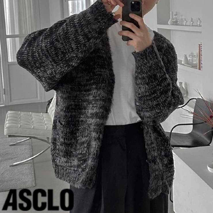 ASCLOASCLO モヘアミックスカラーニットカーディガン 韓国[品番