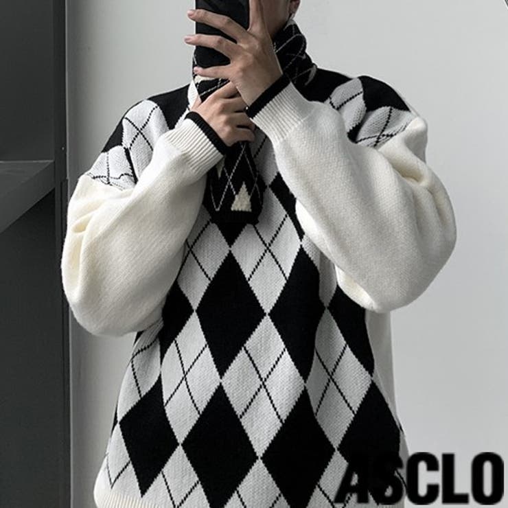 ASCLO(エジュクロ)ASCLO Argyle Front Knit 韓国[品番：NWIW0010585