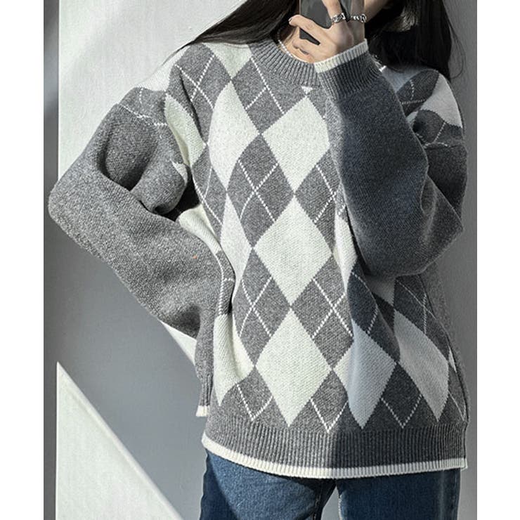 ASCLO(エジュクロ)ASCLO Argyle Front Knit 韓国[品番：NWIW0010585