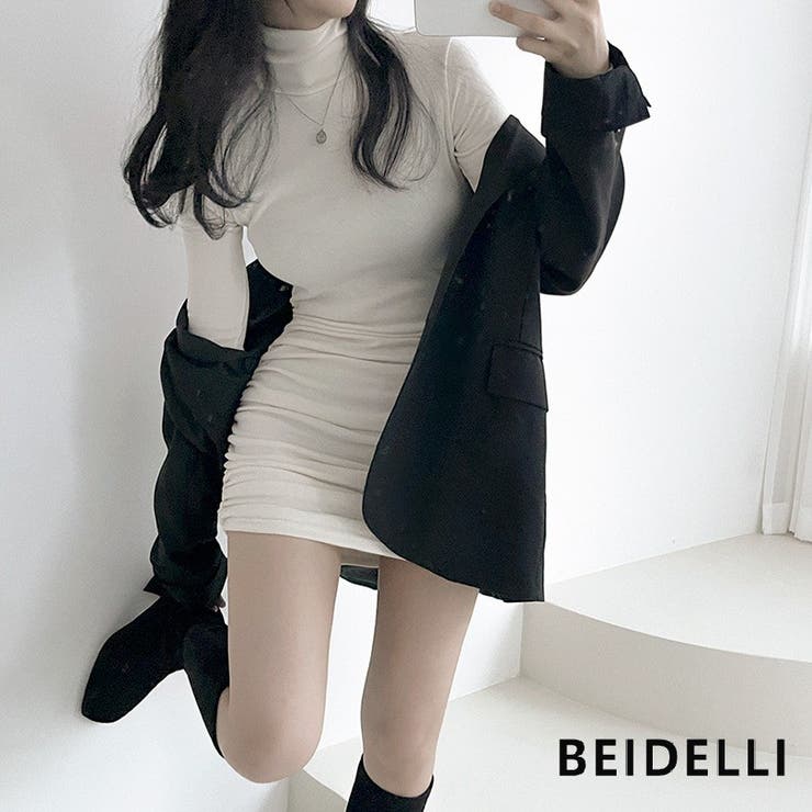 Beidelli(ベイデリ)ハイネックシャーリングスリムミニワンピース