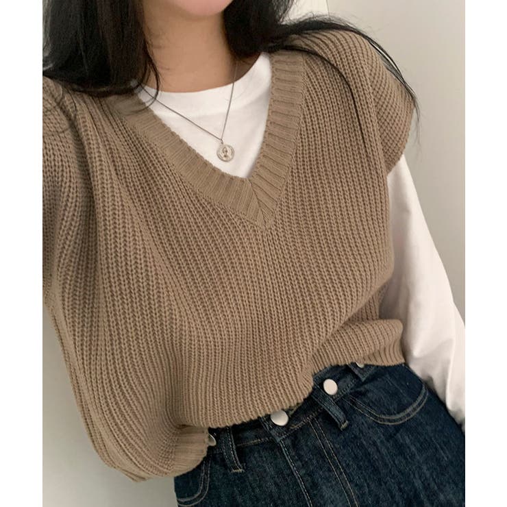 Beidelli(ベイデリ)Vネックルーズニットベスト[品番：NWIW0008938