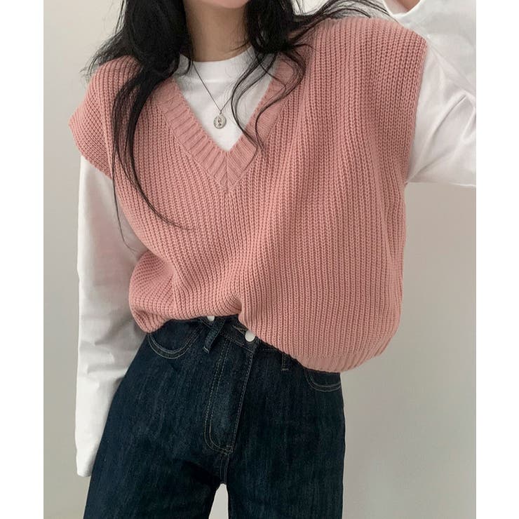 Beidelli(ベイデリ)Vネックルーズニットベスト[品番：NWIW0008938
