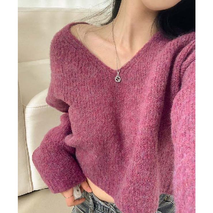 Beidelli(ベイデリ)ルーズクロップドVネックニット 韓国[品番