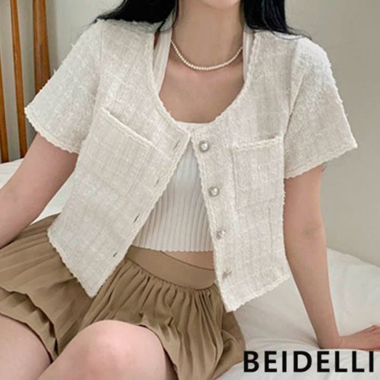 Beidelli(ベイデリ)ダブルポケット半袖ツイードジャケット[品番