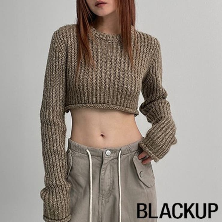 BLACK UP(ブラックアップ)レイヤードクロップニット 韓国[品番