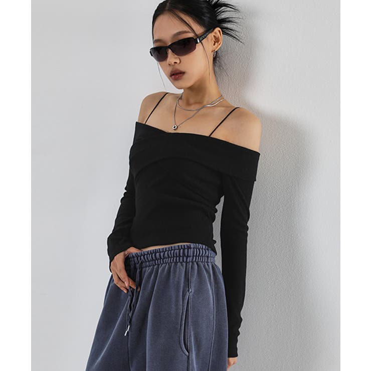 doublestandardオフショルダーブラックトップス DOUBLE STANDARD CLOTHING】オリジナルショルダーストラップ
