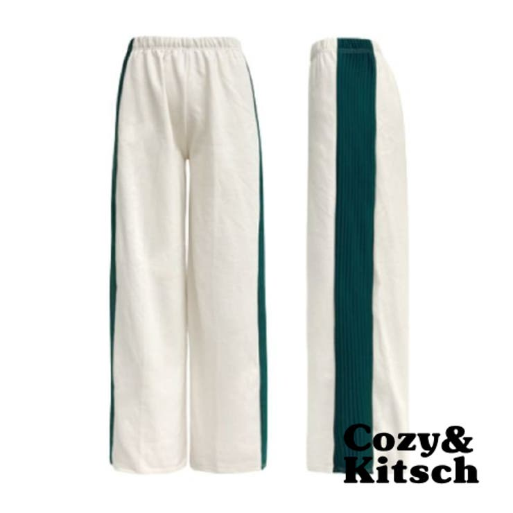 【フリー】アイボリー | Cozy＆Kitsch(コージー＆キッチ)リブラインバンディングワイドパンツ | 3rd Spring