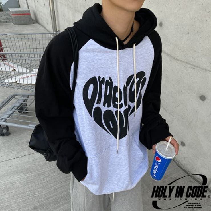 Holy in code heart raglan overhoodT パーカー - パーカー