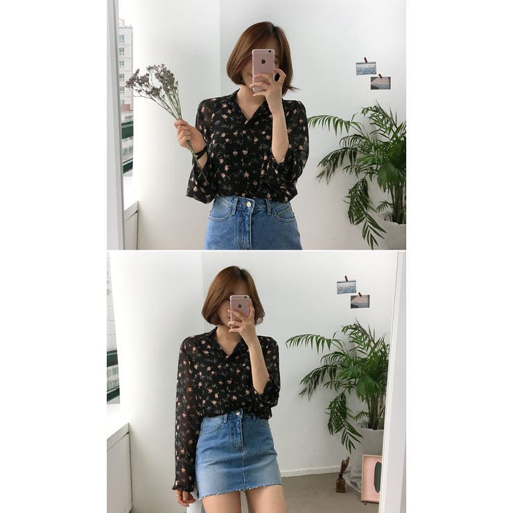 MICHYEORA花柄シースルーブラウス 韓国 韓国ファッション[品番