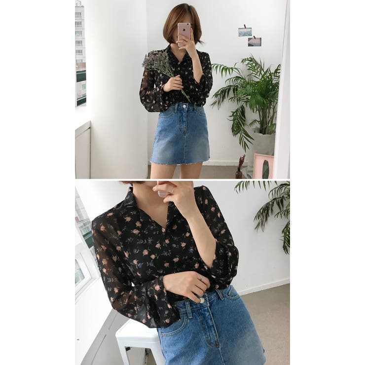 MICHYEORA花柄シースルーブラウス 韓国 韓国ファッション[品番