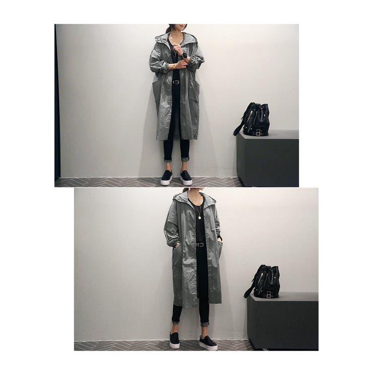 カーキとグレーのフード付きジャケット 凍てつい