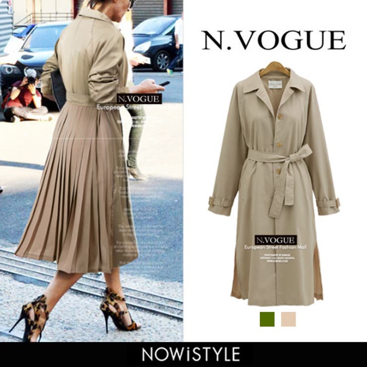 N Vogueバックシフォンプリーツトレンチコート 韓国