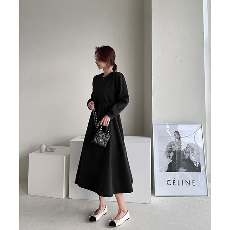 NANING9(ナンニング)ウエストマーク裏起毛ワンピース 韓国[品番