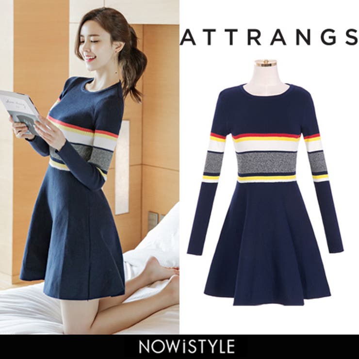 ATTRANGS(アットランス）マルチボーダーワンピース 韓国韓国 