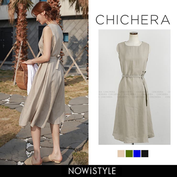 chicheraノースリーブリネンワンピース 韓国 韓国ファッション