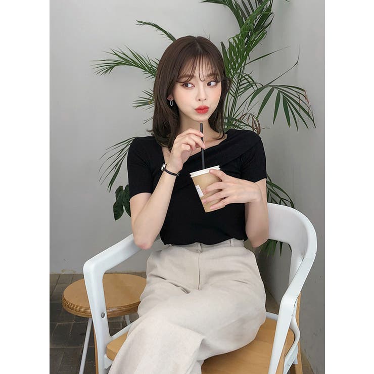 CHUUサイドラップスリムTシャツ韓国 韓国ファッション Tシャツ