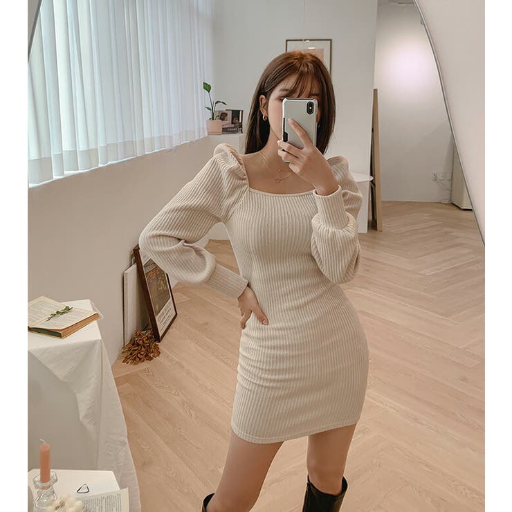 CHUU(チュー)スクエアネックニットワンピース[品番：NWIW0007993